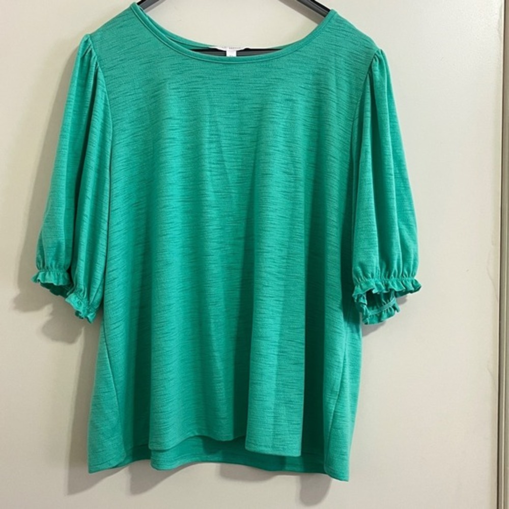 LC Lauren Conrad Women Top XLarge Green Puff Sleeves Peasant Boho Modest Cottage